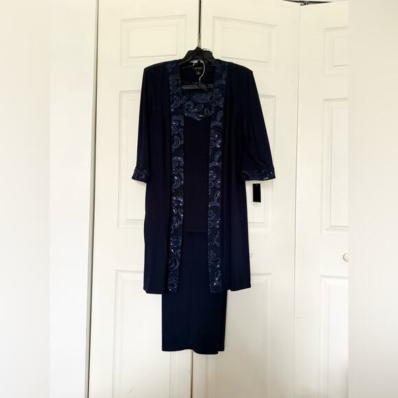 NWT Le Bos Plus Size Round Neck 3/4 Sleeve Embroidered Trim Duster 3-Piece Set - Picture 5 of 14